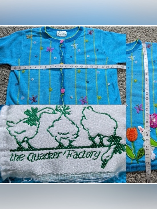 Quacker Factory Bright Turquoise Floral Embroidered Cardigan - Picture 6 of 6
